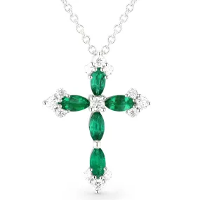0.33Ct Emerald 16"pendant Necklace In 14K White Gold