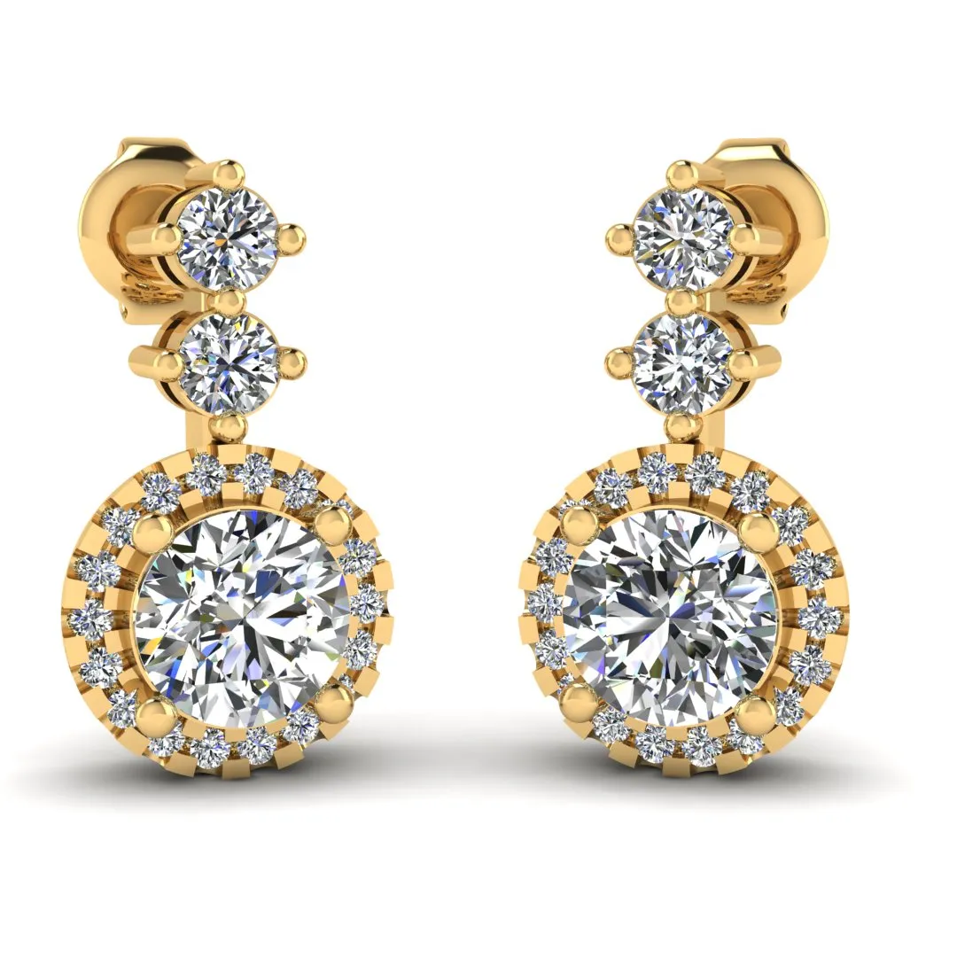 1.10 Carat Round Shape Halo Natural Diamond Drop Earrings E1RBD