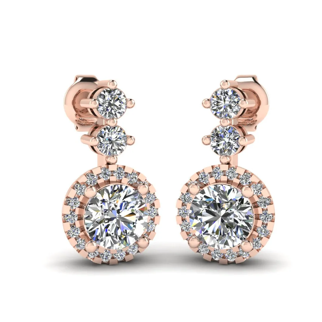 1.10 Carat Round Shape Halo Natural Diamond Drop Earrings E1RBD