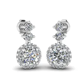 1.10 Carat Round Shape Halo Natural Diamond Drop Earrings E1RBD