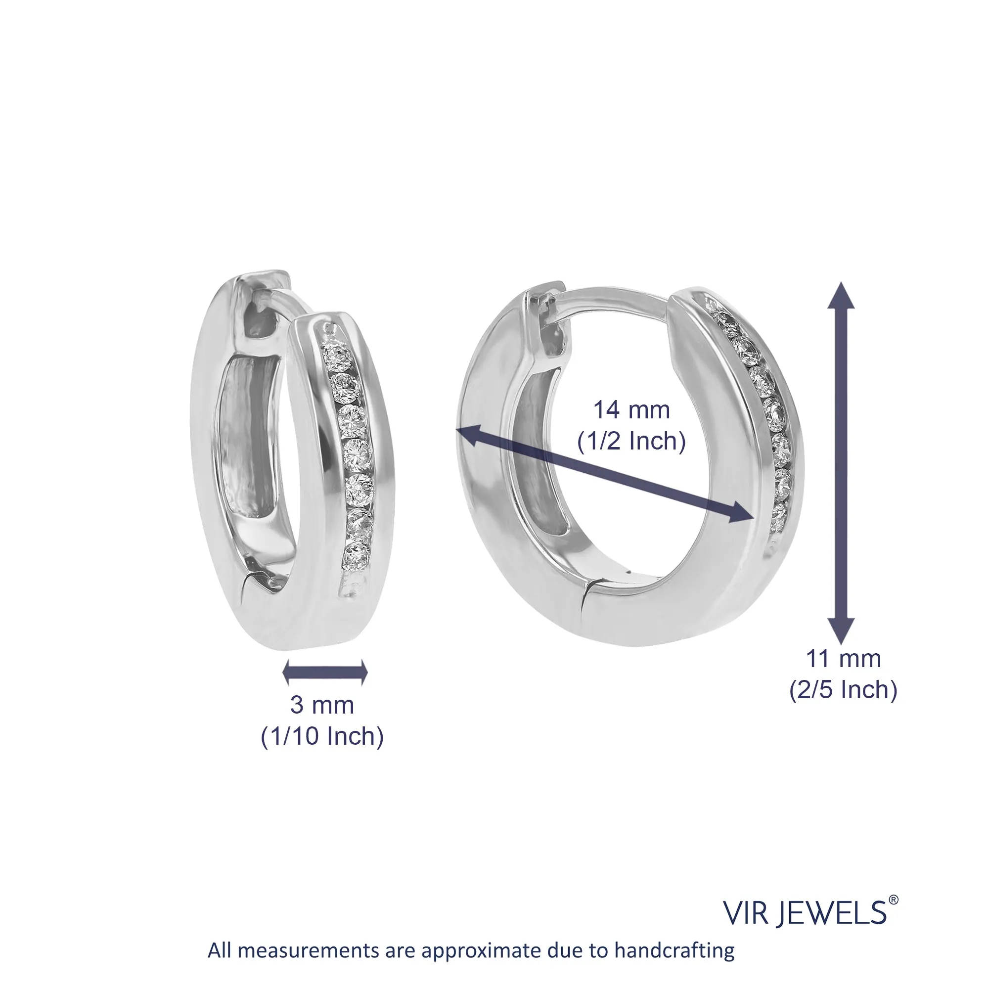 1/10 cttw Round Lab Grown Diamond Hoop Earrings for Women in .925 Sterling Silver Channel Set 2/5 Inch