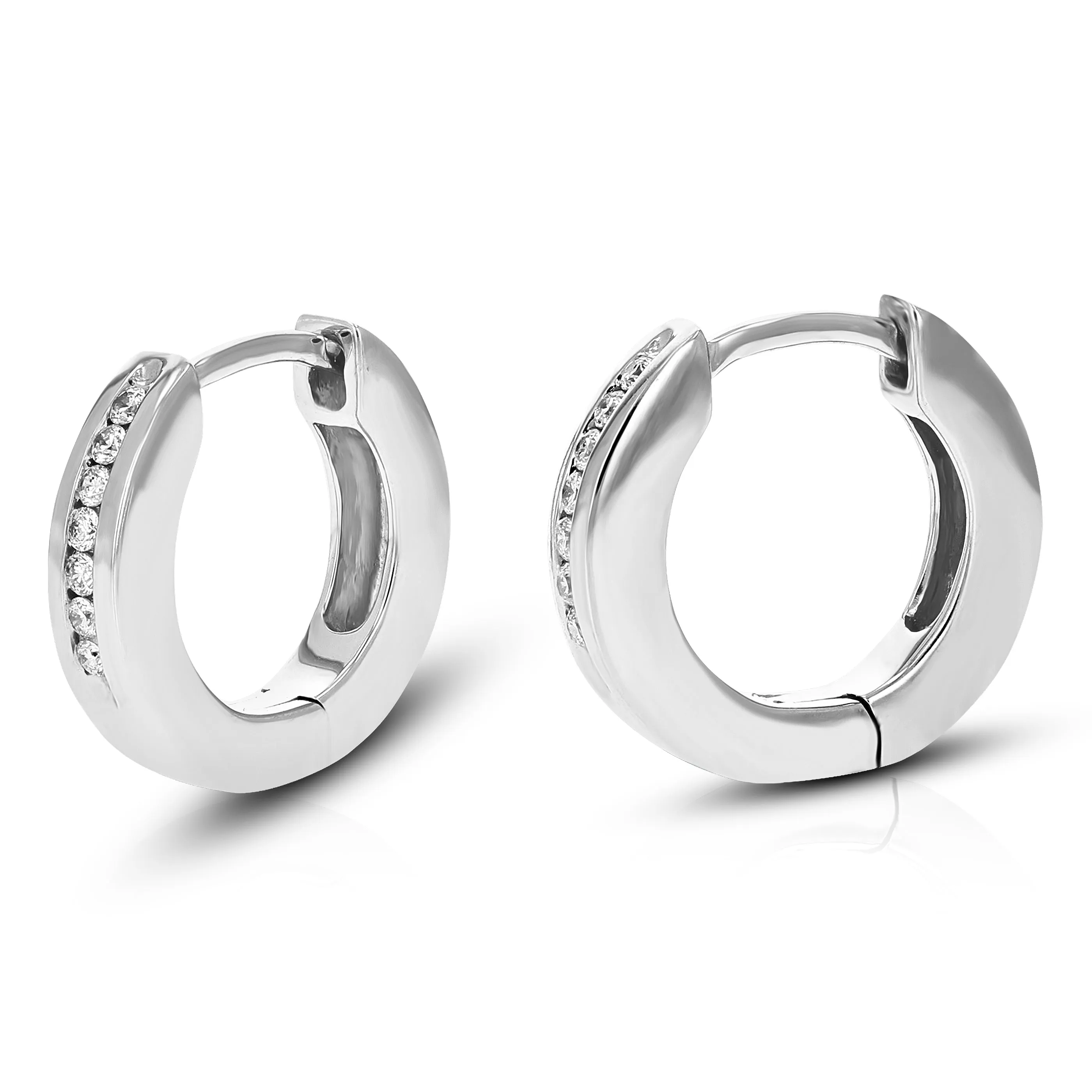1/10 cttw Round Lab Grown Diamond Hoop Earrings for Women in .925 Sterling Silver Channel Set 2/5 Inch