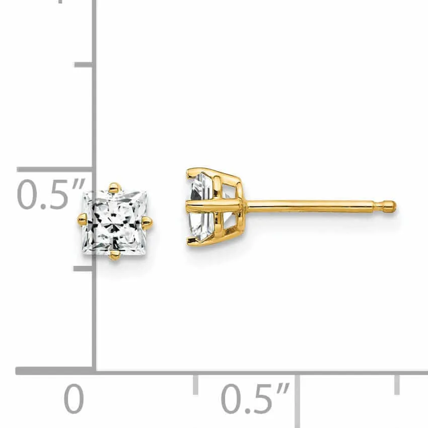14 Yellow Gold Princess Cut Cubic Zirconia Earring