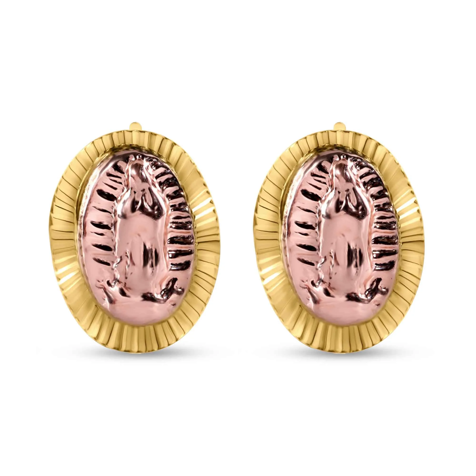 14E00415. - 14 Karat Yellow Gold 2 Tone Guadalupe Diamond Cut Screw Back Earrings