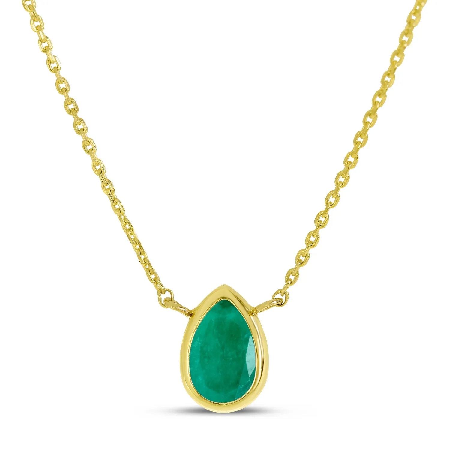 14K Gold Pear Emerald Birthstone Necklace