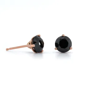 14K Rose Gold Black Round Diamond Earrings