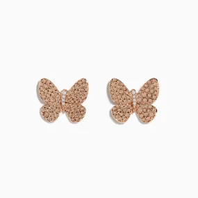 14K Rose Gold Diamond Butterfly Earrings
