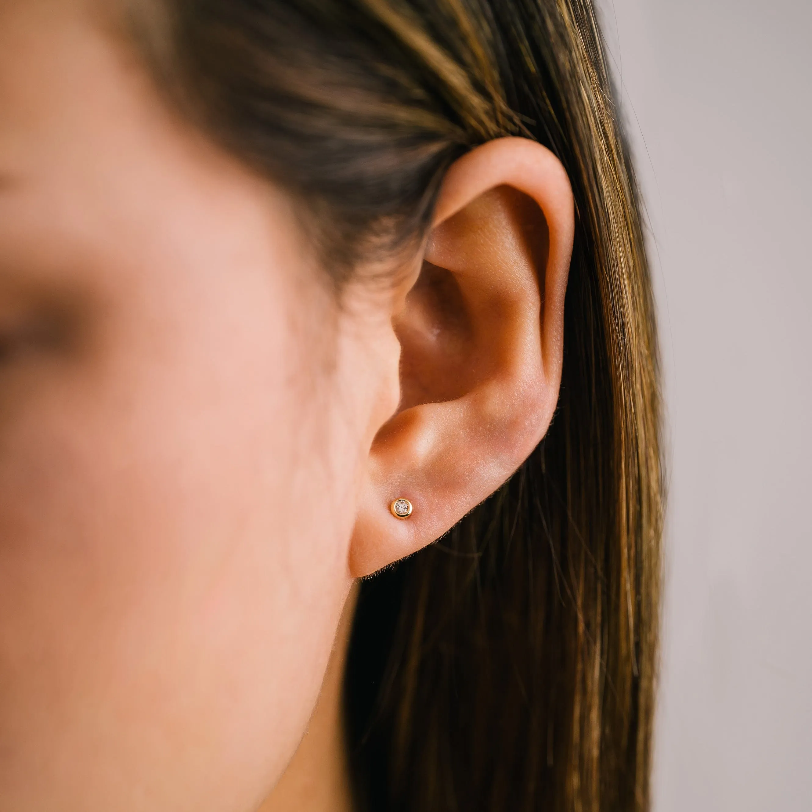 14K Solid Gold Diamond Solitaire Stud Earring