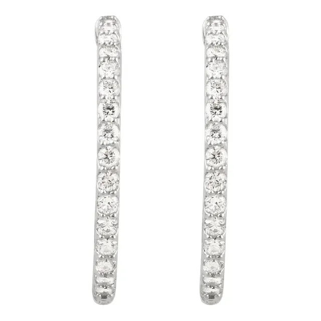 14K White Gold 2 CTW Natural Diamond Inside-Outside Hinged Hoop Earrings