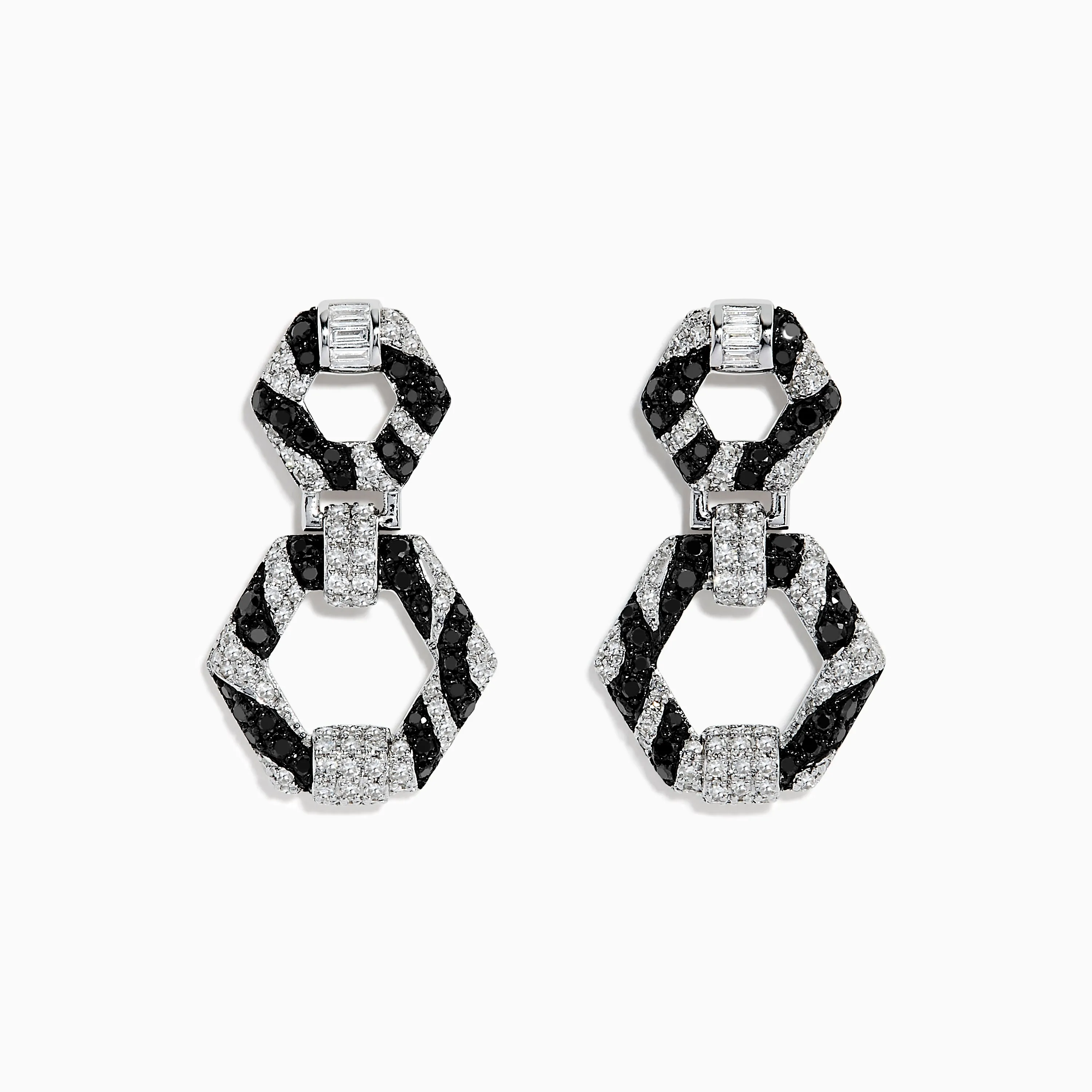 14k White Gold Black and White Diamond Zebra Print Earrings