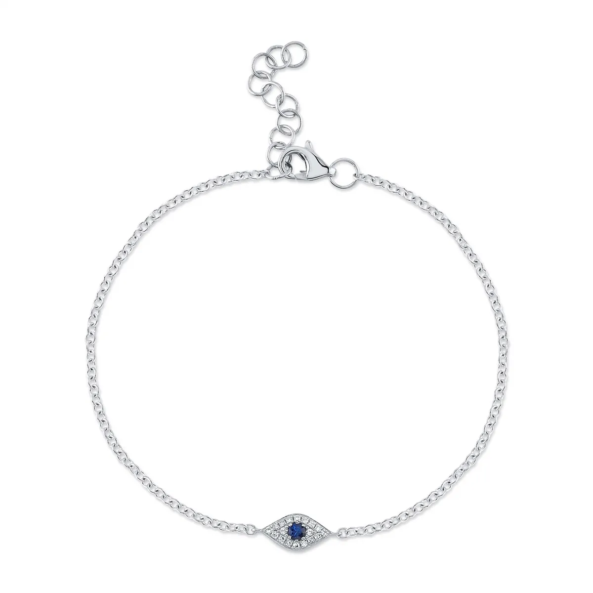 14K White Gold Diamond and Blue Sapphire Eye Bracelet