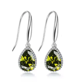 14k White Gold Plated 3 Ct Created Peridot Teardrop Earrings