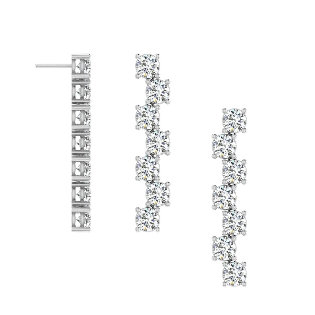 14K White Gold Scattered Diamond Drop Earrings