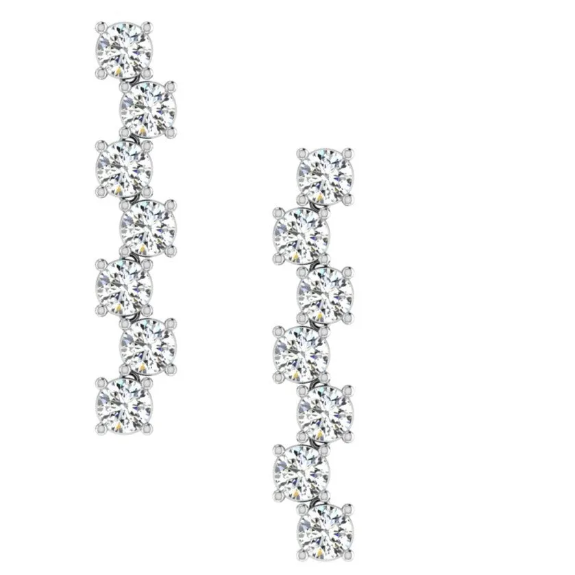 14K White Gold Scattered Diamond Drop Earrings