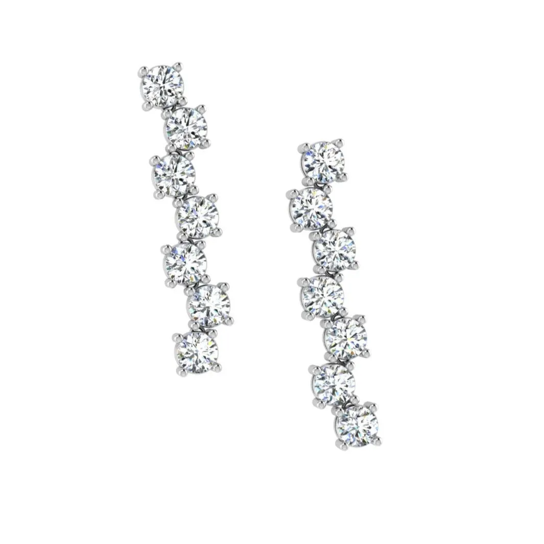 14K White Gold Scattered Diamond Drop Earrings