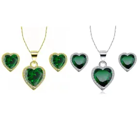 14k Yellow and White Gold 1Ct Created Emerald CZ Full Necklace Set 18 inch Plated