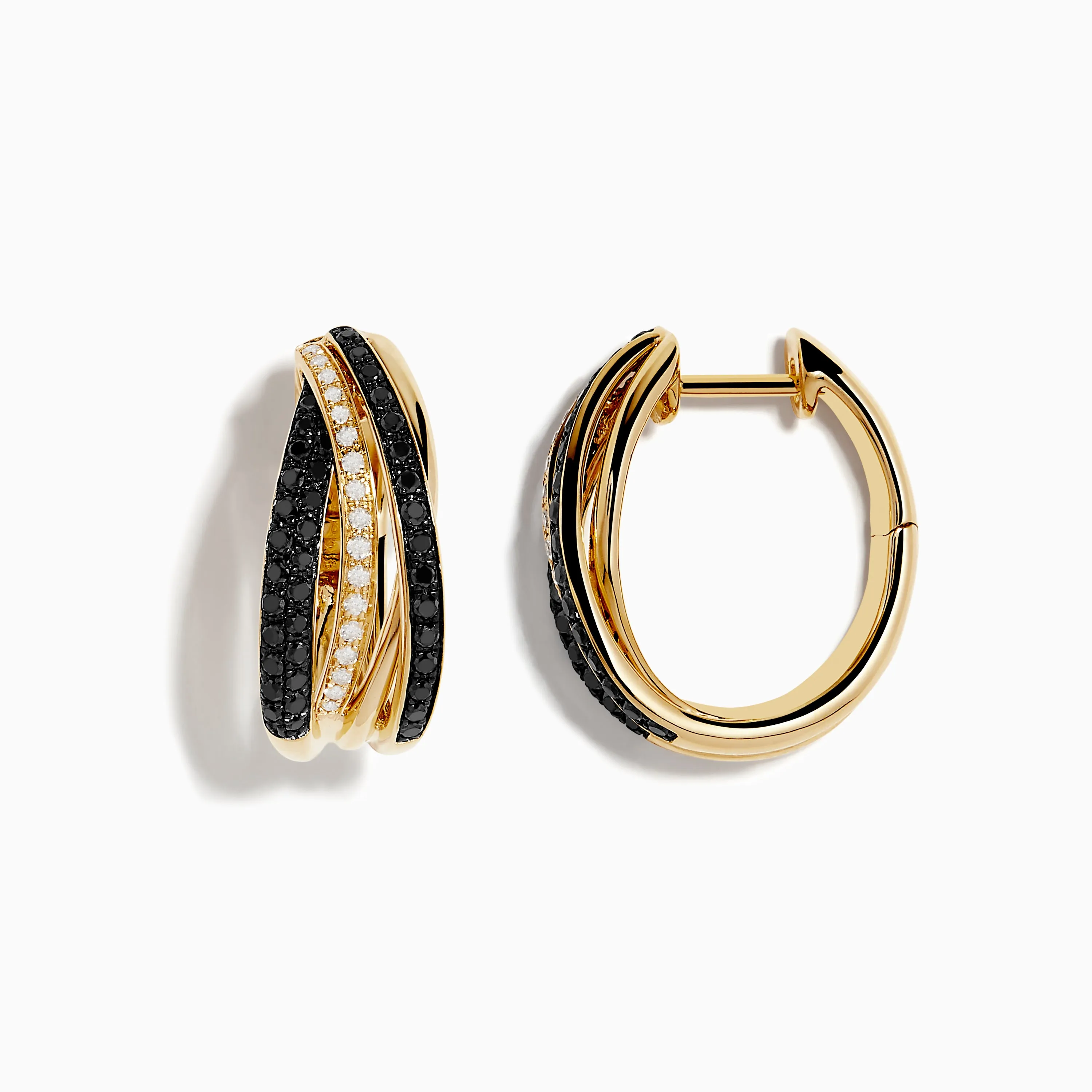 14K Yellow Gold Black and White Diamond Earrings