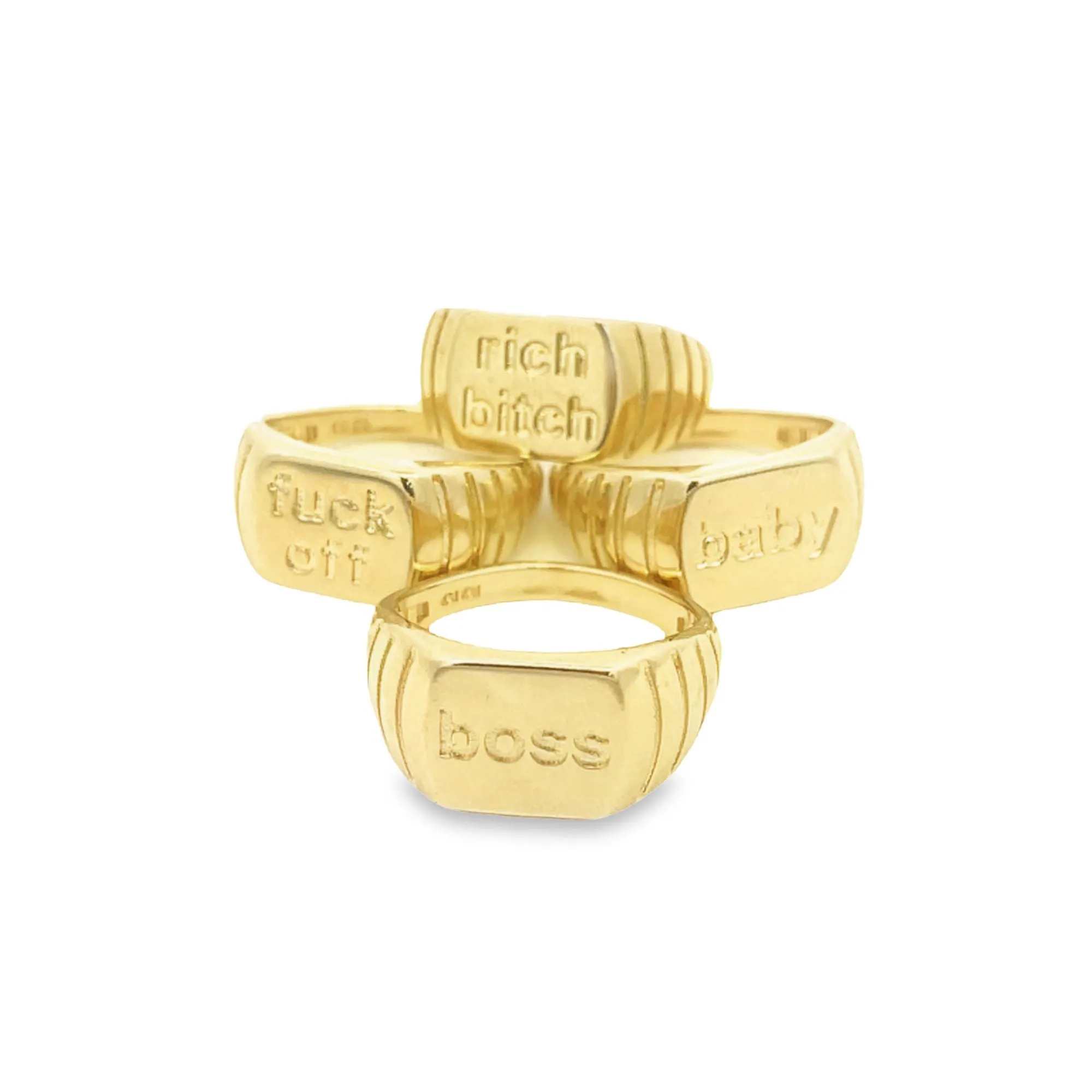 18K Rhodium Filled Boss, Rich B**ch, F*ck Off Thick Signet Ring