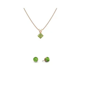 18K Rose Gold 2ct Peridot Square 18 Inch Necklace and Round Earrings Set Plated