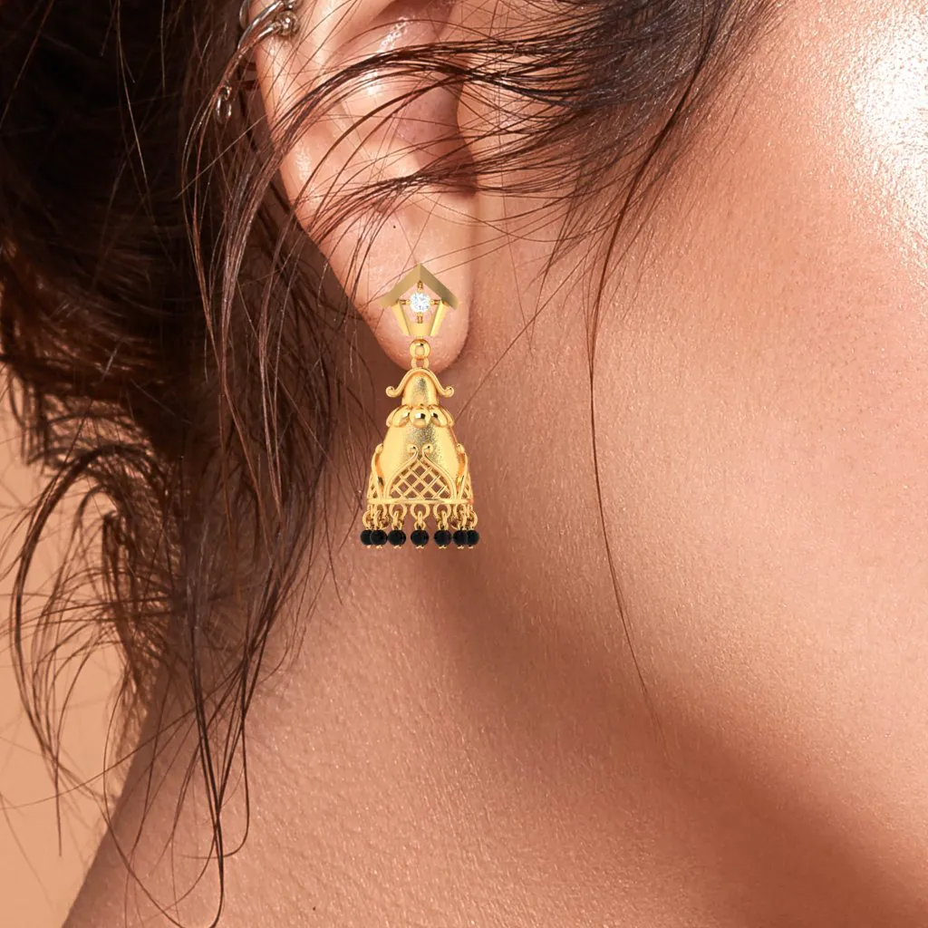 18k Traditional Gold Jhumka Earrings With Diamond From Pc Chandra Diamond Collection