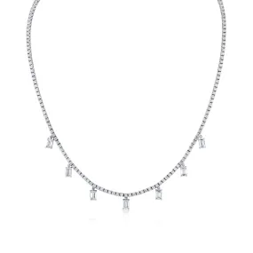 18K White Gold Necklace with Emerald Cut Diamond Charms