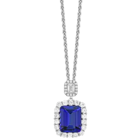 18K White Tanzanite and Natural Diamond 17 inch Necklace