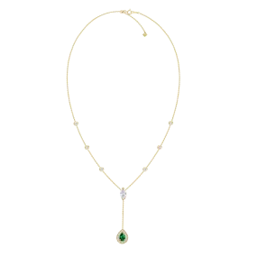 18K Yellow Gold Diamond   Emerald Y Necklace