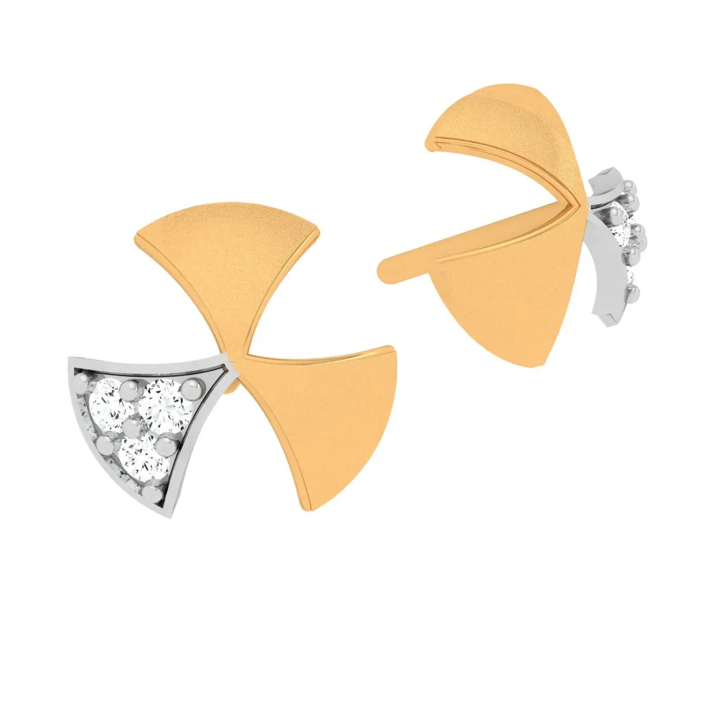 18KT Show Stealing Windmill Themed Gold And Diamond Earrings