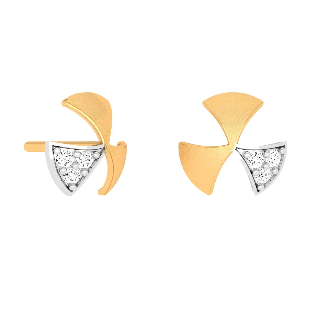 18KT Show Stealing Windmill Themed Gold And Diamond Earrings