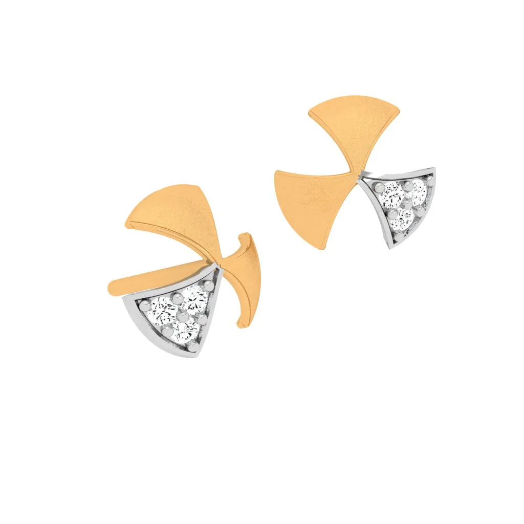 18KT Show Stealing Windmill Themed Gold And Diamond Earrings
