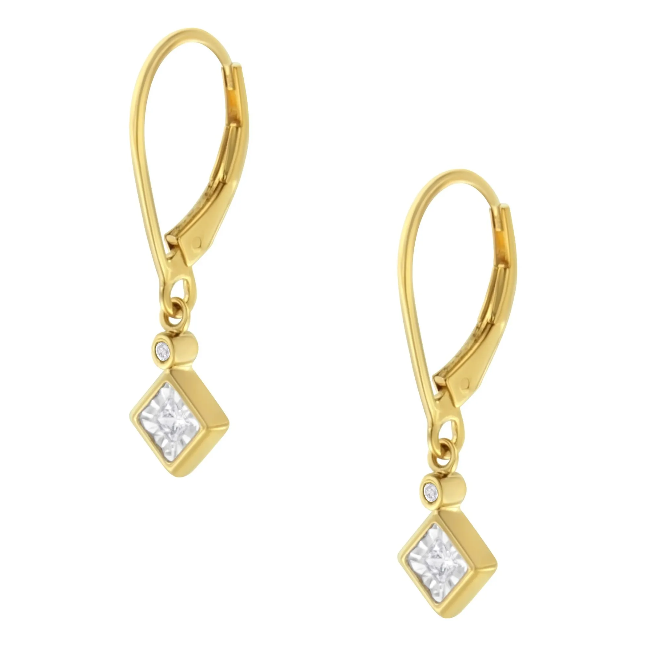 2 Micron 14K Yellow Gold Plating Diamond Dangle Earrings ( 1/3 cttw, J-K Color, I1-I2 Clarity)