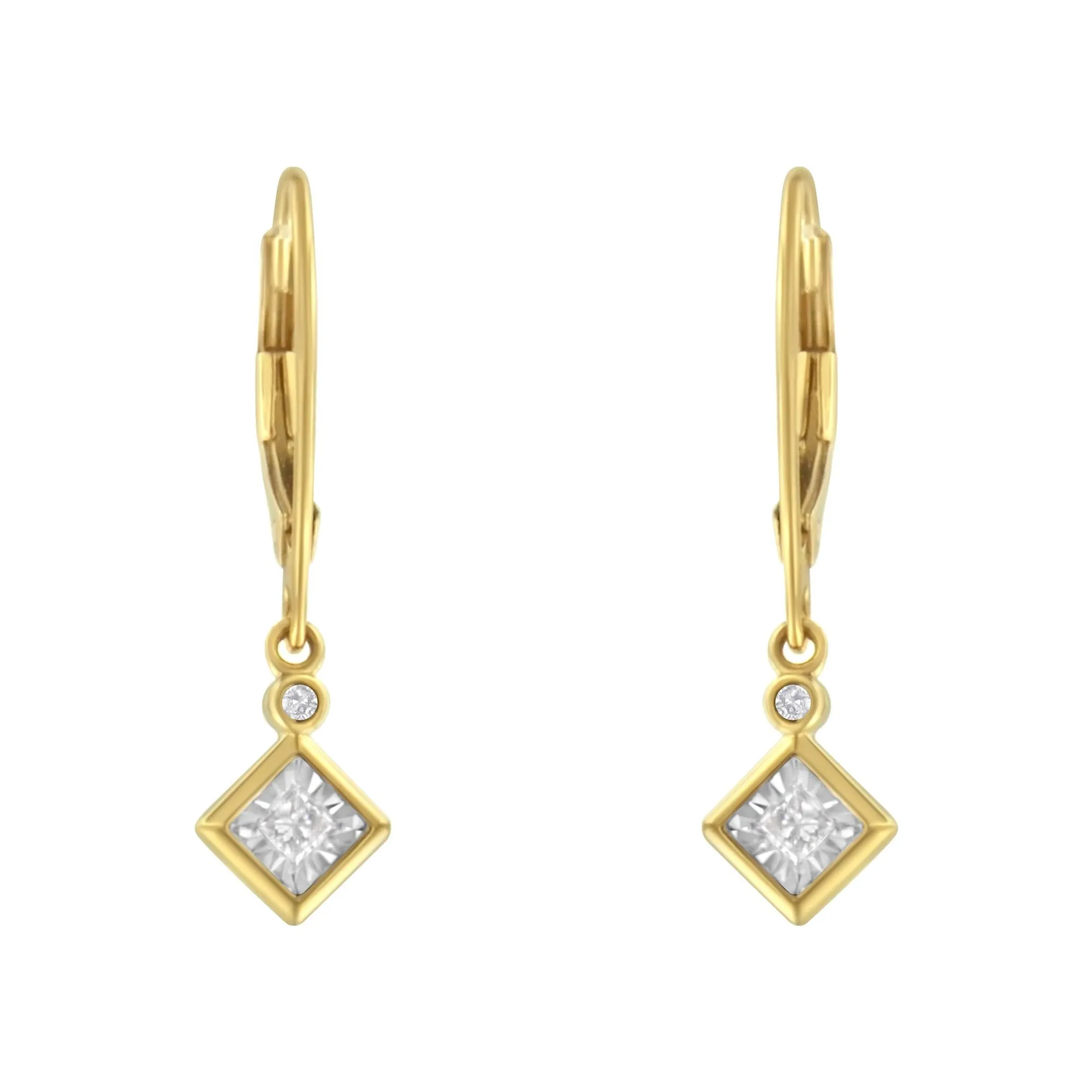 2 Micron 14K Yellow Gold Plating Diamond Dangle Earrings ( 1/3 cttw, J-K Color, I1-I2 Clarity)