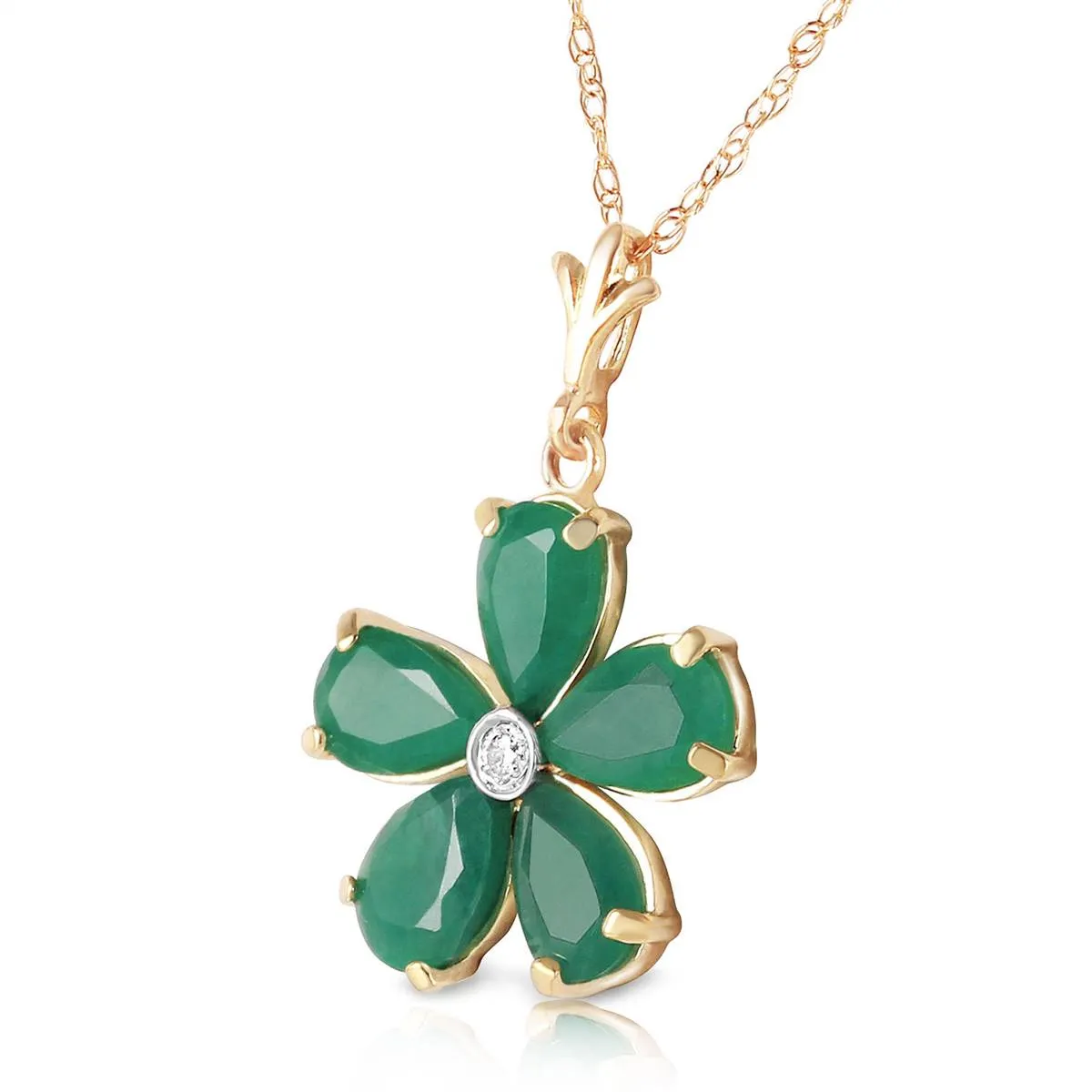 2.22 Carat 14K Solid Yellow Gold Necklace Natural Emerald Diamond