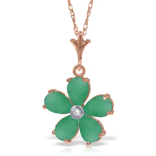 2.22 Carat 14K Solid Yellow Gold Necklace Natural Emerald Diamond
