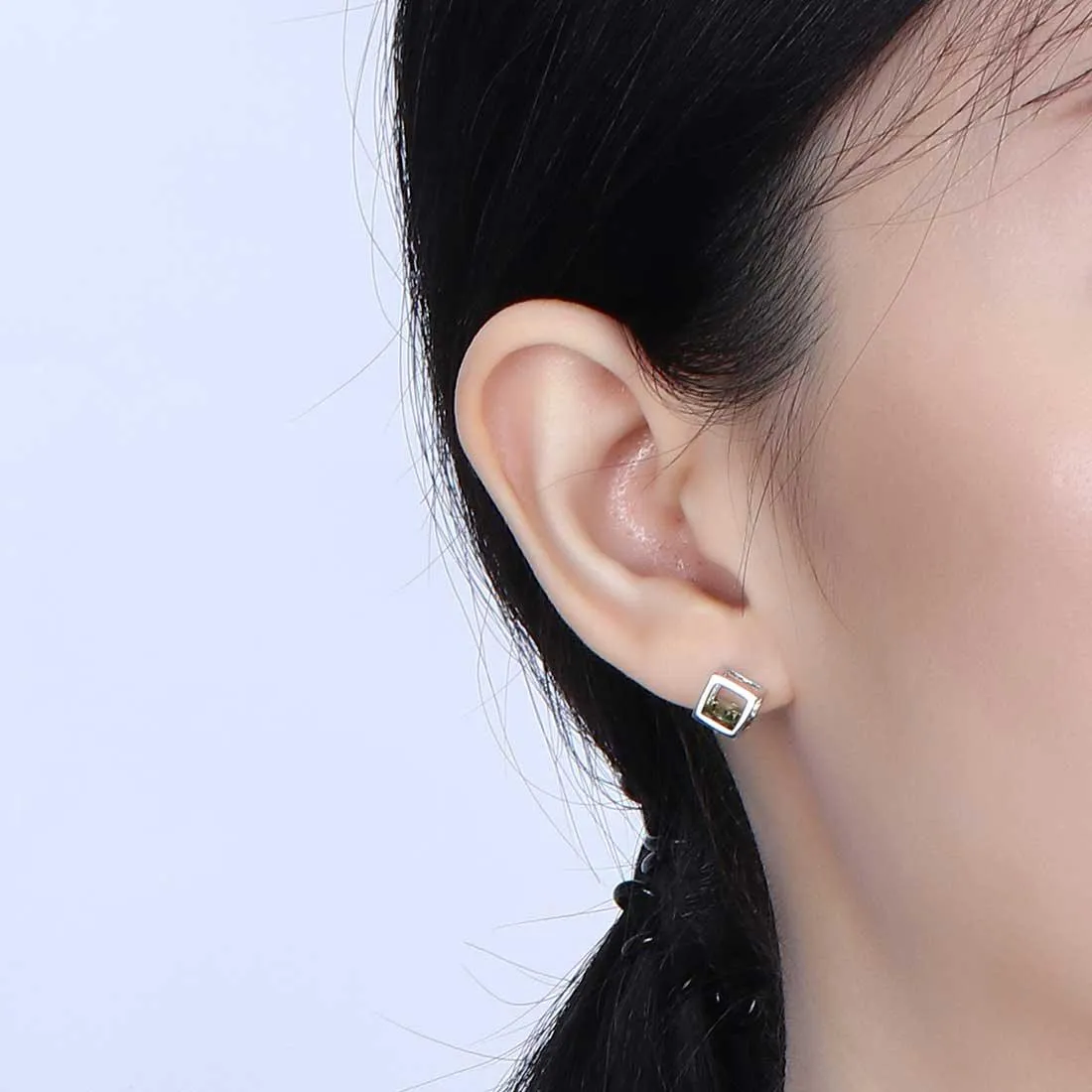 3D Cube Birthstone August Peridot Earrings Stud Women Girls Jewelry Birthday Gift Sterling Silver