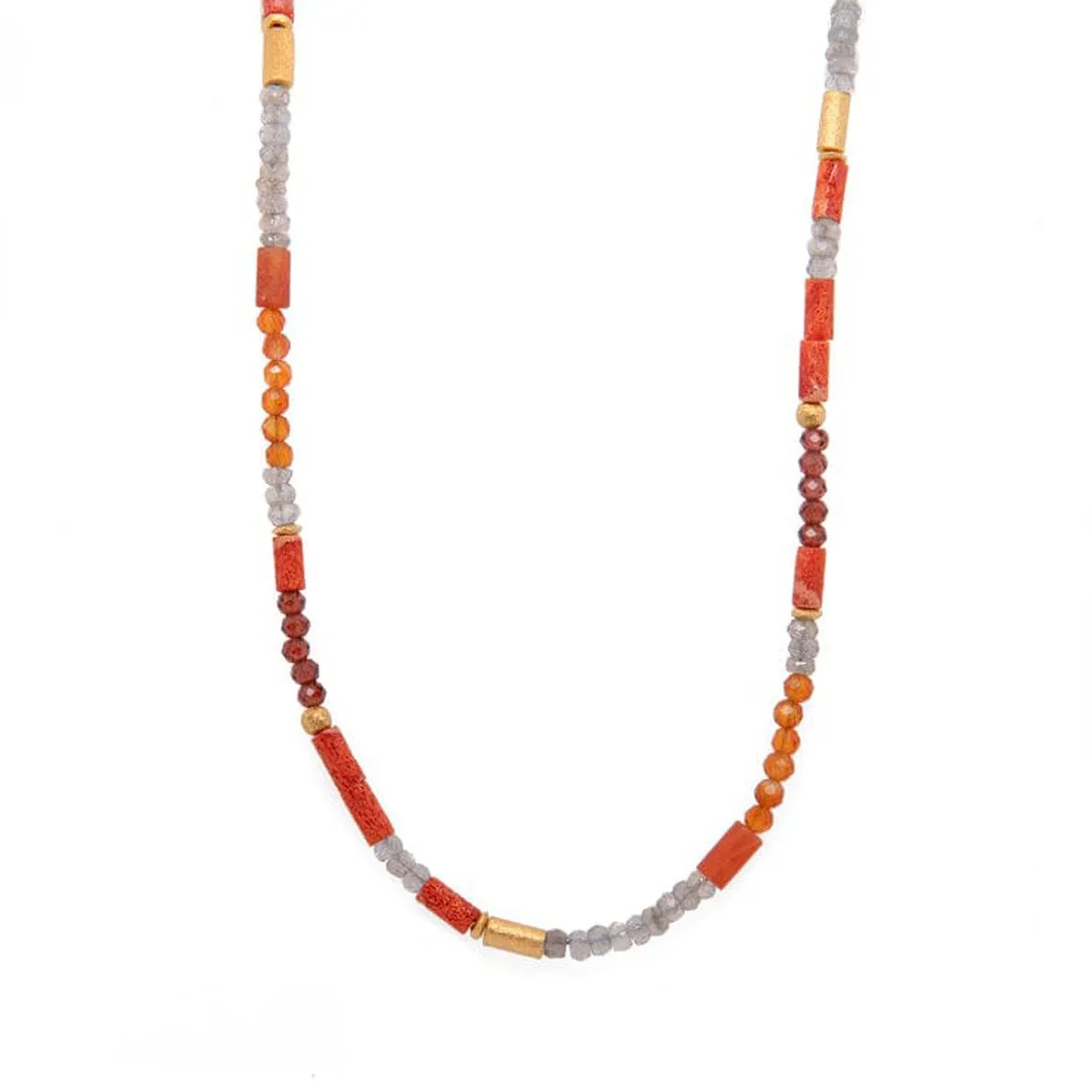 3mm Coral, Carnelian & Garnet 24K Gold Vermeil Necklace