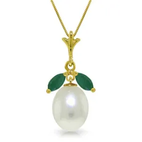 4.5 Carat 14K Solid Yellow Gold Necklace Natural Parl Emerald