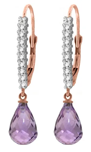 4.8 Carat 14K Solid White Gold Leverback Earrings Natural Diamond Amethyst