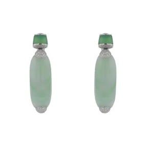 67.89ct Jade, 3.27ct Chrysoberyl and 1.27ct Diamonds Drop Earrings in 18K White Gold