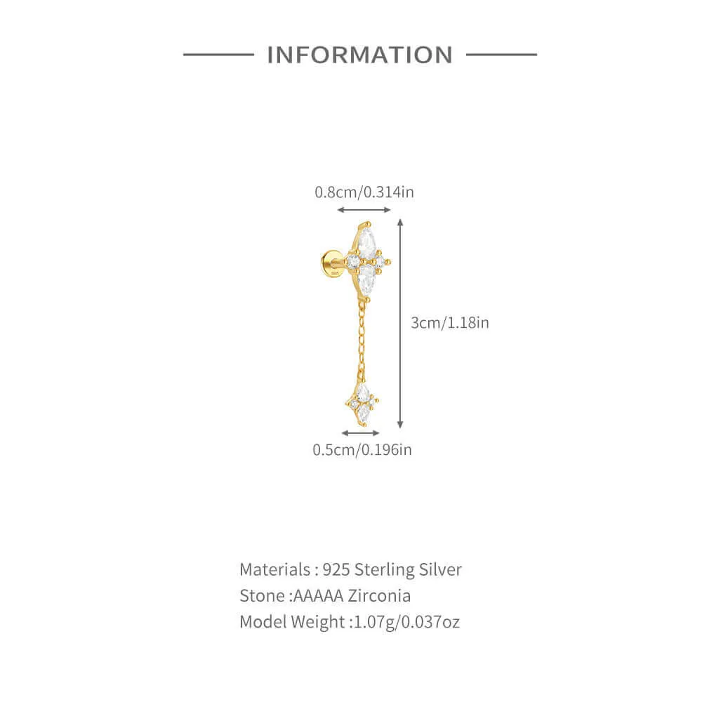 925 Silver Square Pendant CZ Diamond Flat Back Earrings