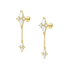925 Silver Square Pendant CZ Diamond Flat Back Earrings