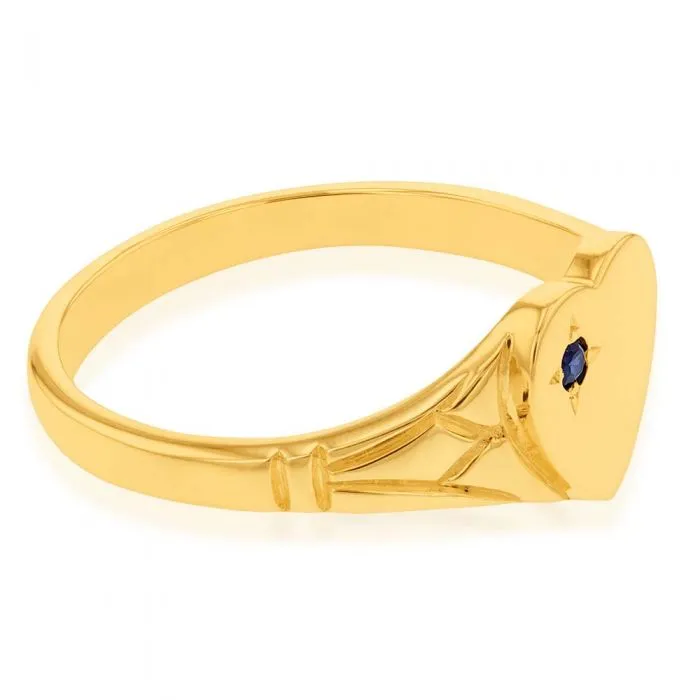 9ct Yellow Gold Sapphire Heart Signet Ring Size H