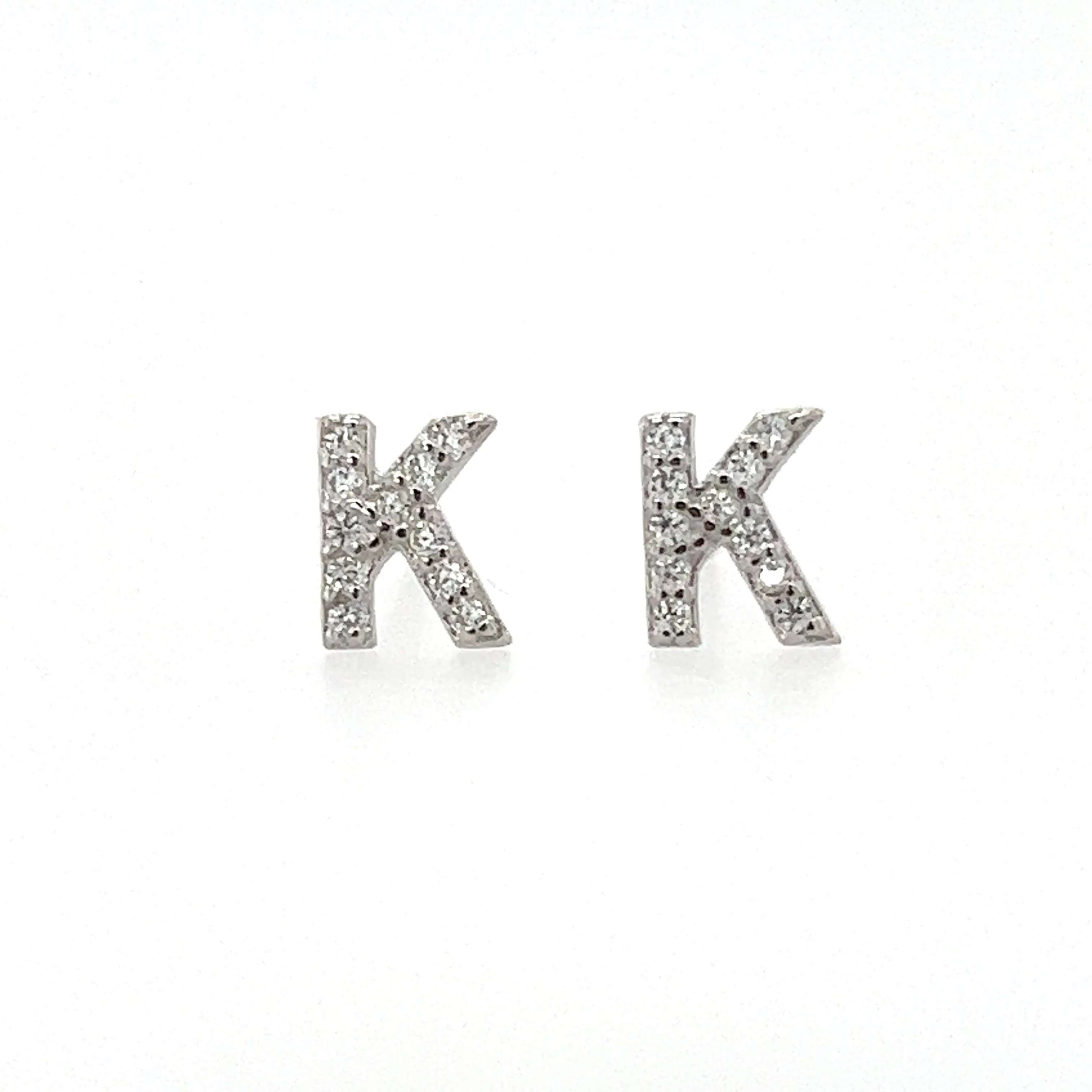 A411 Letter K CZ Post Earrings