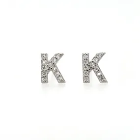 A411 Letter K CZ Post Earrings
