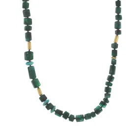 An Emerald   Turquoise and Gold Bead Necklace