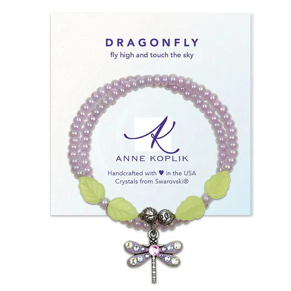 Anne Koplik Dragonfly Sky Charm Wrapsody Wrap-a-Round Bracelet in Lavender & Mint Green