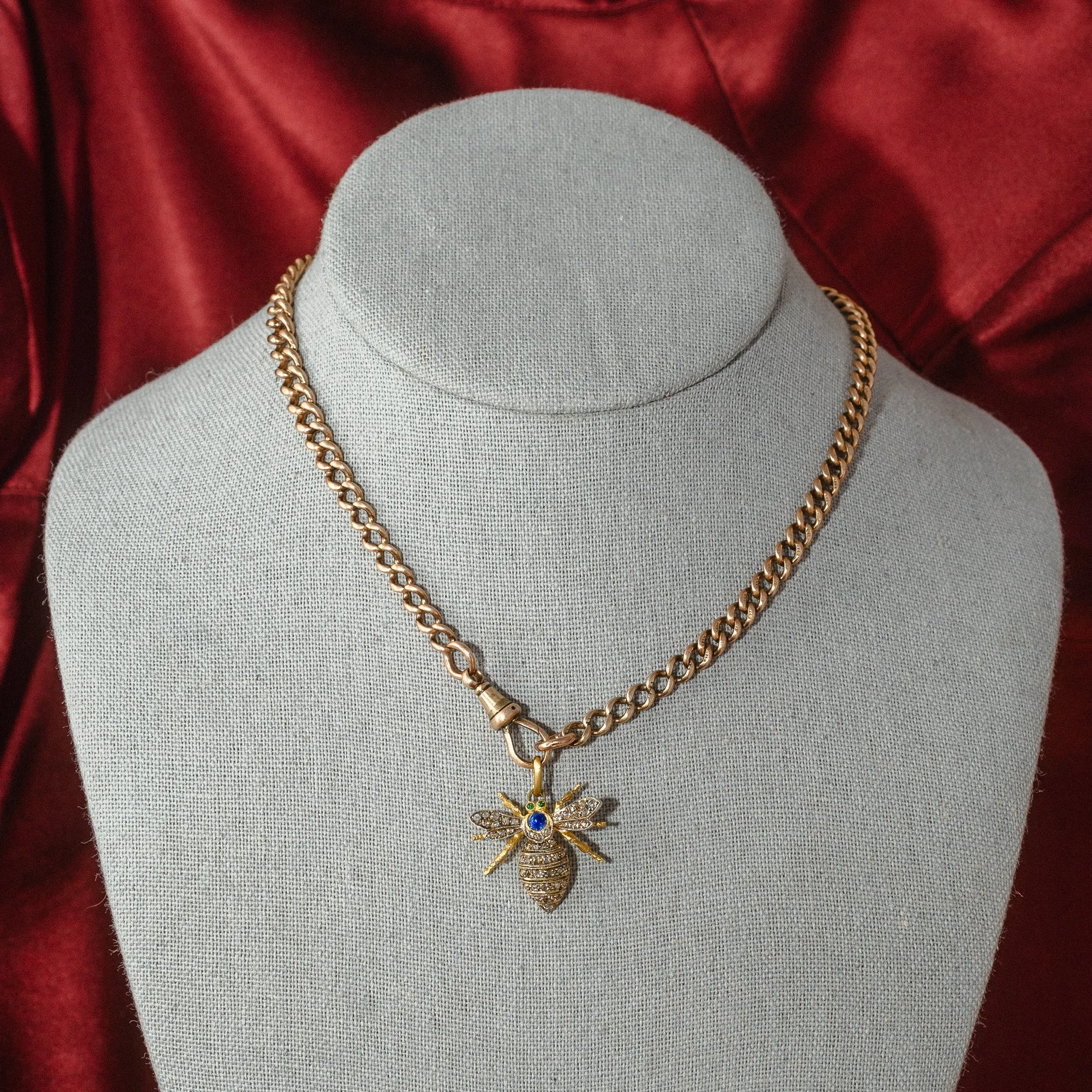Antique 9K Rose Gold Curb Watch Chain Choker Necklace