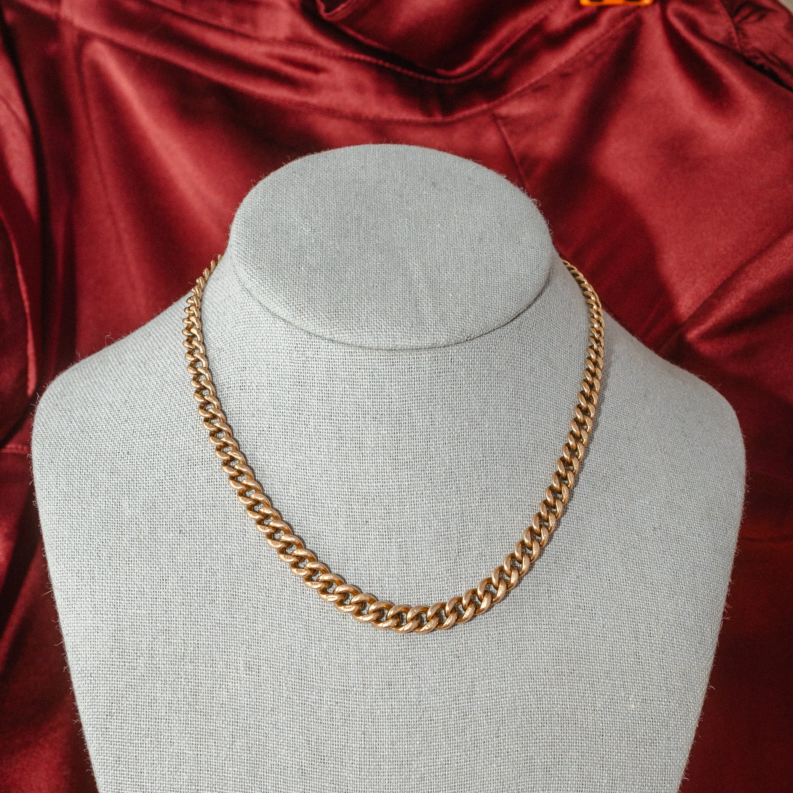Antique 9K Rose Gold Curb Watch Chain Choker Necklace