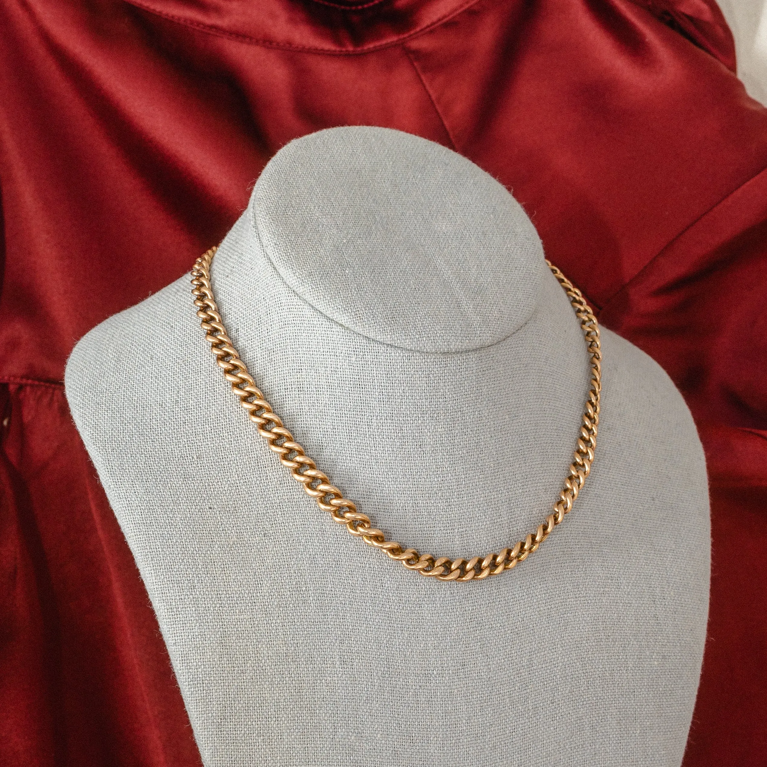 Antique 9K Rose Gold Curb Watch Chain Choker Necklace