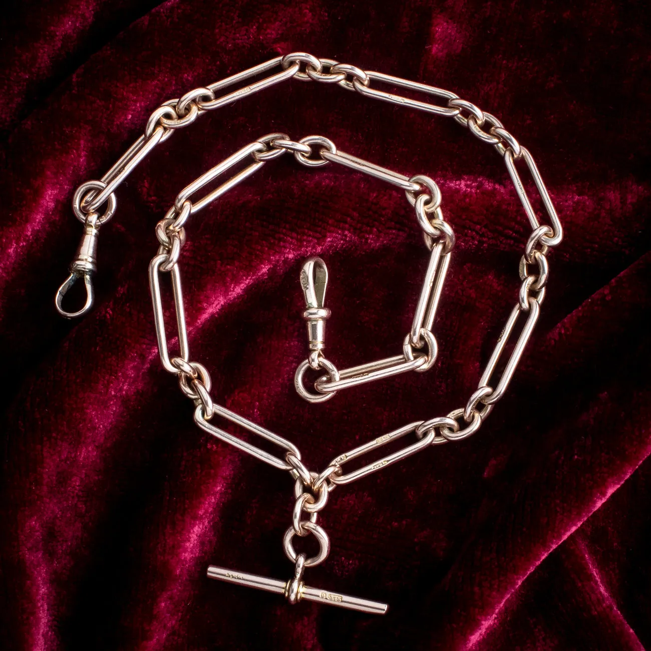 Antique Edwardian Albert Chain 9ct Rose Gold Dated 1916